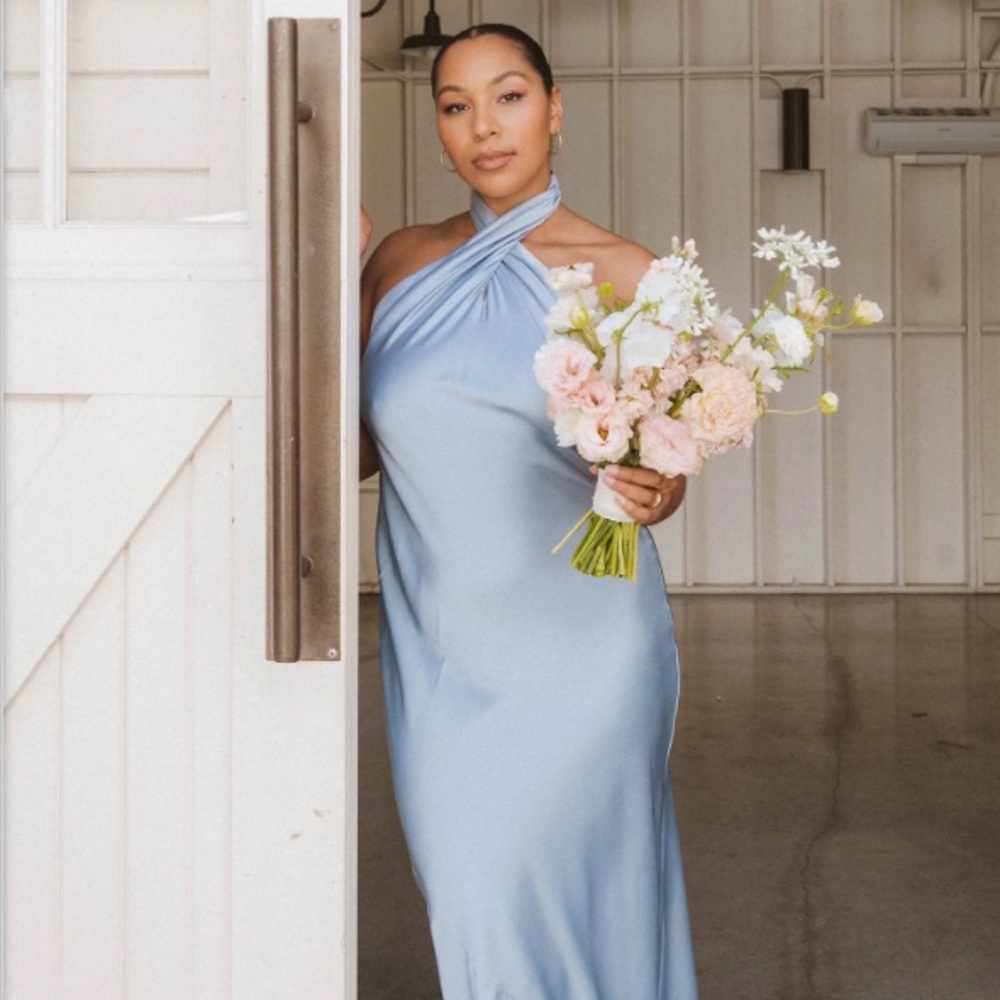 Jasmine Halter Maxi Dress - Steel Blue Luxe Satin